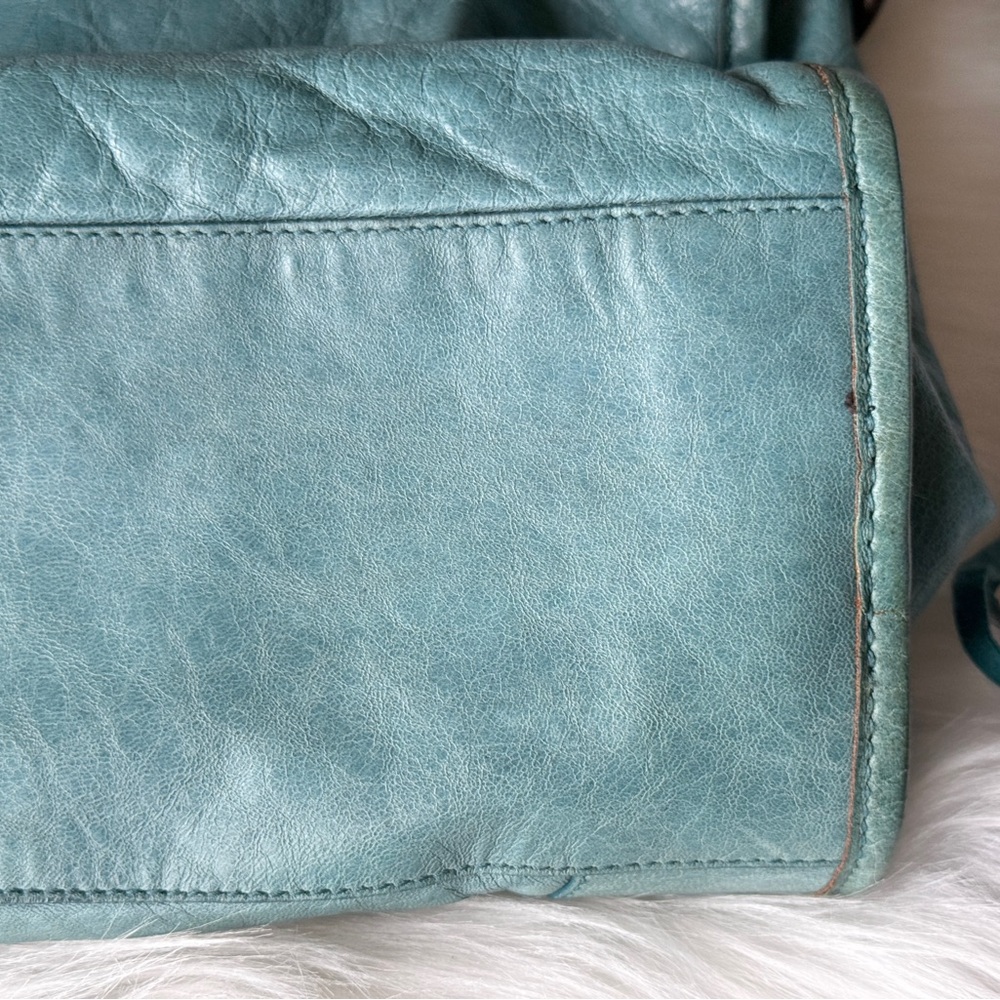 BALENCIAGA CITY BAG MOTORCYCLE BAG SUPER RARE F/W 2006 CHÈVRE LEATHER TURQUOISE - Picture 12 of 14